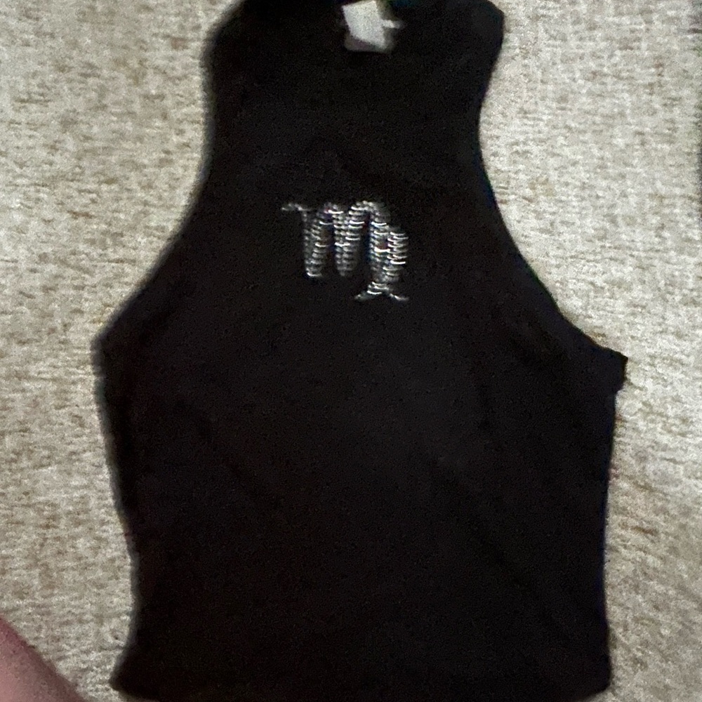 Fashion Nova Black Top with Silver Virgo Detail